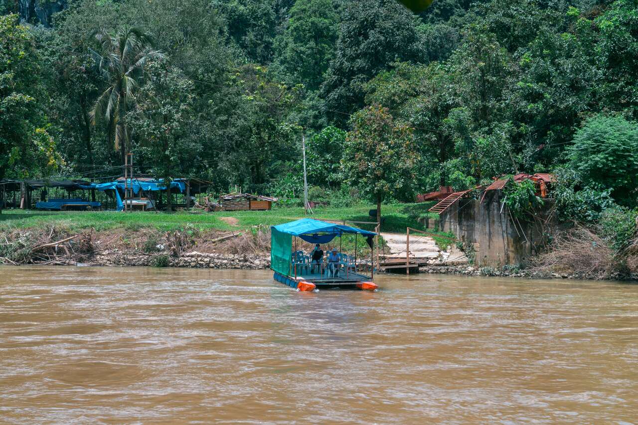 Vang Vieng on Mekong River and Boat, Laos